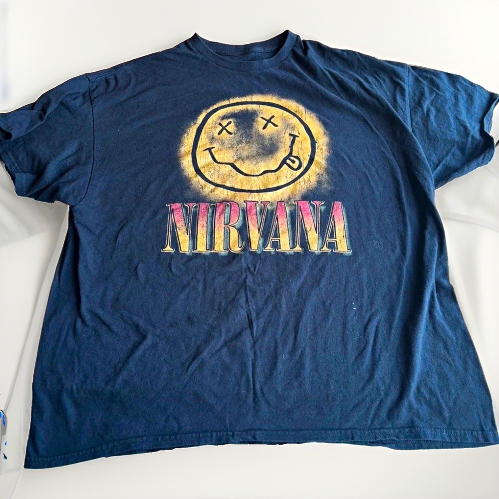 Nirvana Mens XL Blue Graphic Print Crew Neck Short Sleeve Band T-Shirt